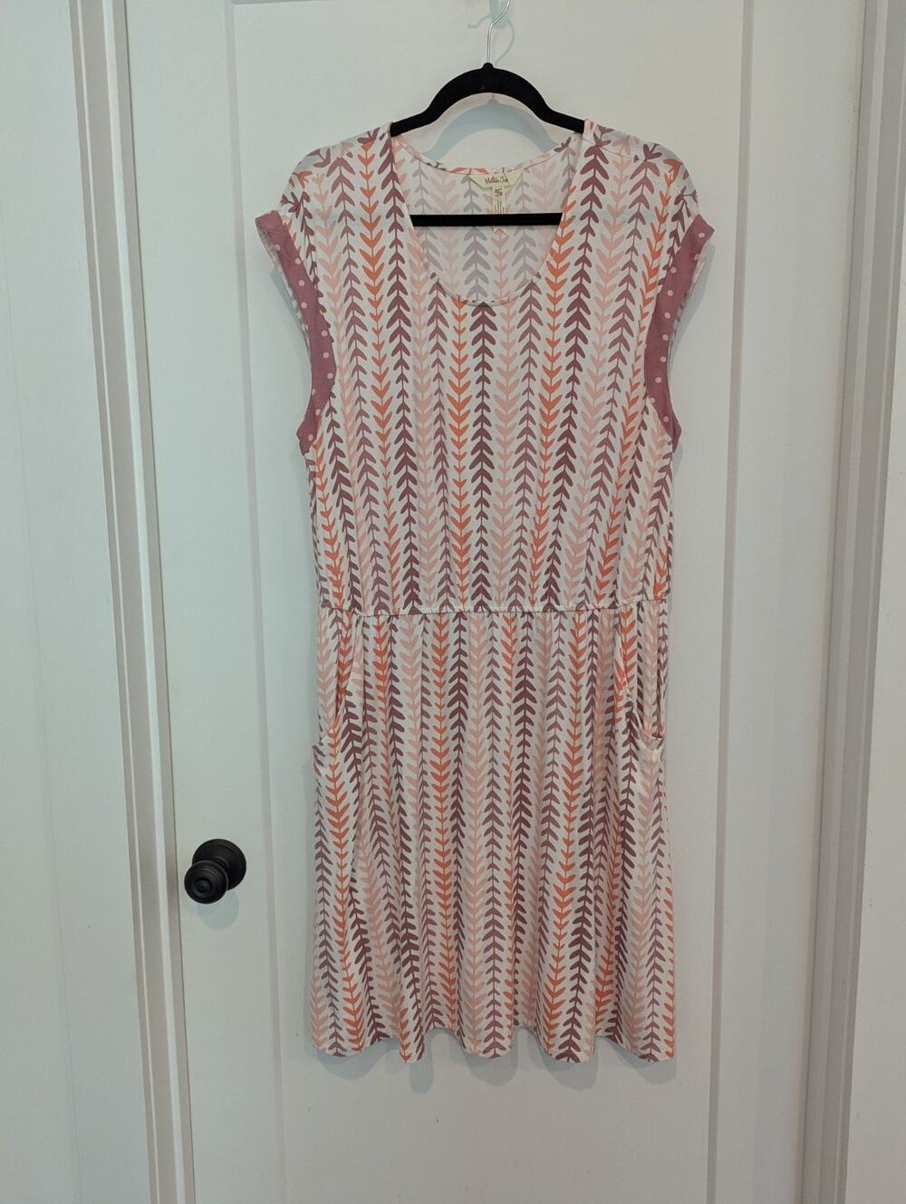 Matilda Jane XL Cap Sleeve Mini Dress Knit Ivory Purple Pink Abstract Graphic
